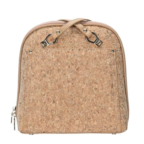 Miztique Daisy Cork Backpack Purse Convertible Adjustable Straps Beige Gold Bag - Picture 2 of 11